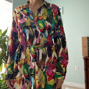 Vamiia Parrot Print Shirt Dress Size L
